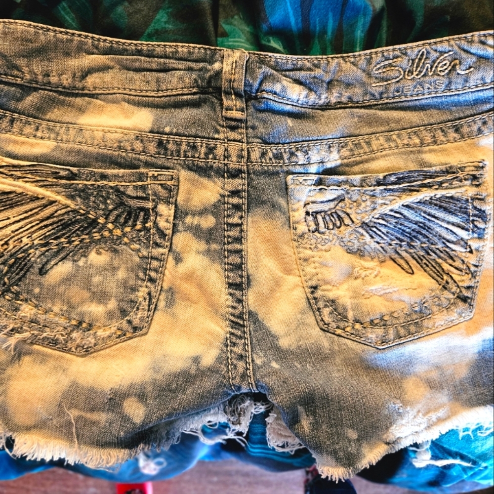 Womens Distressed Silver Jean Shorts